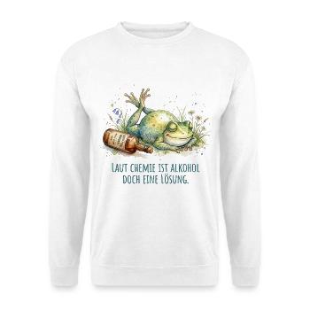 Laut Chemie Ist Alkohol Eine Lösung Frosch - Unisex Pullover - Weiß - Vorne - Alina (178cm) & Michal (187cm)