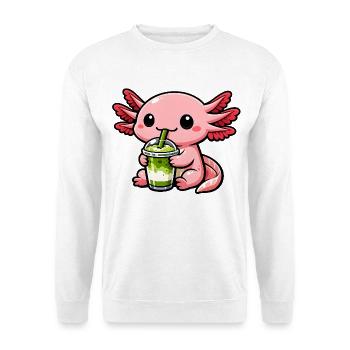 Süßer Axolotl mit Matcha Latte - Unisex Pullover - Weiß - Vorne - Alina (178cm) & Michal (187cm)