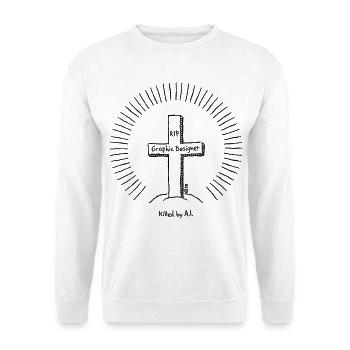 Graphic Designer – Killed By A.I. (Jobkiller / B) - Unisex Pullover - Weiß - Vorne - Alina (178cm) & Michal (187cm)
