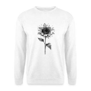 Graustufenblüte im Halbton-Bipmap-Effekt - Unisex Pullover - Weiß - Vorne - Alina (178cm) & Michal (187cm)