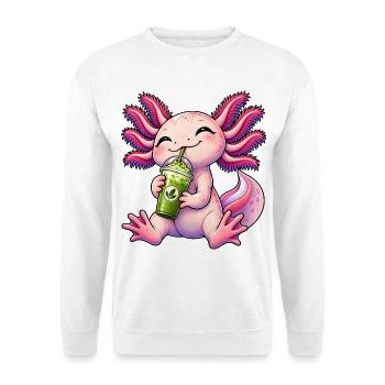 Süßer Axolotl mit Matcha Latte - Unisex Pullover - Weiß - Vorne - Alina (178cm) & Michal (187cm)