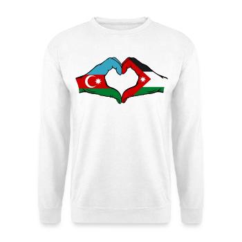 Aserbaidschan Jordanien Flagge Hände Herzform - Unisex Pullover - Weiß - Vorne - Alina (178cm) & Michal (187cm)