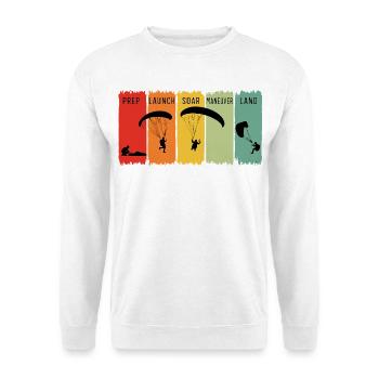 Retro-Paragliding-Schritte starten Soar Land Geschenk - Unisex Pullover - Weiß - Vorne - Alina (178cm) & Michal (187cm)