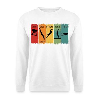 Retro Swimming Steps Start Tauchschwimm-Finish - Unisex Pullover - Weiß - Vorne - Alina (178cm) & Michal (187cm)