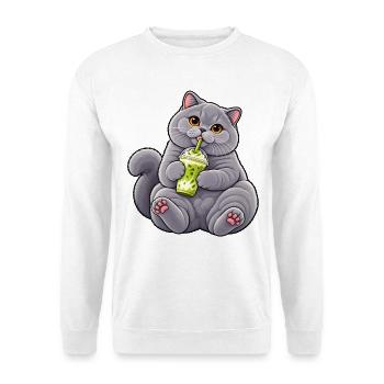 Britisch Kurzhaar mit Matcha Latte - Unisex Pullover - Weiß - Vorne - Alina (178cm) & Michal (187cm)