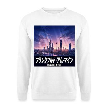 Frankfurt Anime Skyline Poster - Unisex Pullover - Weiß - Vorne - Alina (178cm) & Michal (187cm)