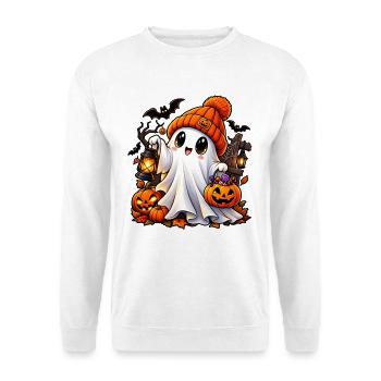 Niedliches leuchtendes Halloween-Geister-T-Shirt - Unisex Pullover - Weiß - Vorne - Alina (178cm) & Michal (187cm)