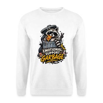 Emotionaler Müllsupport Waschbär - Unisex Pullover - Weiß - Vorne - Alina (178cm) & Michal (187cm)