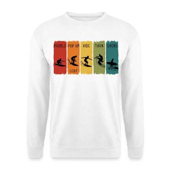 Retro-Surf-Stufen Paddel-Pop-up-Fahrt Ufer - Unisex Pullover - Weiß - Vorne - Alina (178cm) & Michal (187cm)