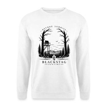 Nachtwald Silhouette mit Hochsitz - Unisex Pullover - Weiß - Vorne - Alina (178cm) & Michal (187cm)