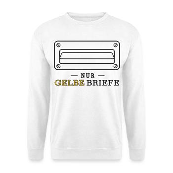 Nur gelbe Briefe – humorvolles Post-Design - Unisex Pullover - Weiß - Vorne - Alina (178cm) & Michal (187cm)