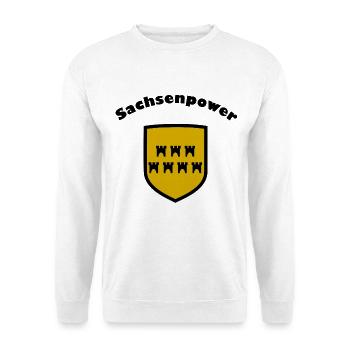 Goldenes  Siebenbürgen Wappen mit Burgzinnen - Unisex Pullover - Weiß - Vorne - Alina (178cm) & Michal (187cm)