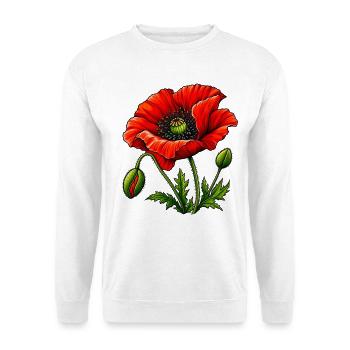Roter Mohn: Blühende Illustration - Unisex Pullover - Weiß - Vorne - Alina (178cm) & Michal (187cm)