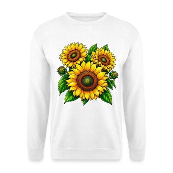 Sonnenblumen Pracht - Unisex Pullover - Weiß - Vorne - Alina (178cm) & Michal (187cm)