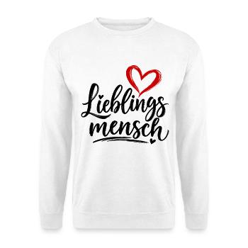 Herz-Pinselstrich mit Kalligrafie - Unisex Pullover - Weiß - Vorne - Alina (178cm) & Michal (187cm)