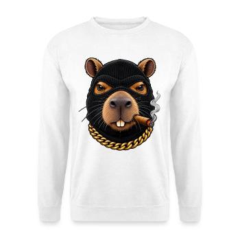 Böses Capybara mit Sturmhaube - Unisex Pullover - Weiß - Vorne - Alina (178cm) & Michal (187cm)