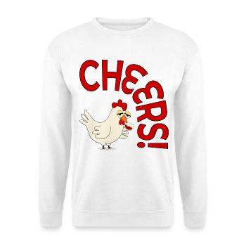 Wein fröht Hühnchen - Unisex Pullover - Weiß - Vorne - Alina (178cm) & Michal (187cm)