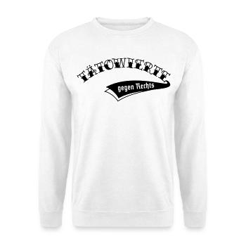 Tätowierte Gegen Rechts (Tattoo Tätowierung / HB) - Unisex Pullover - Weiß - Vorne - Alina (178cm) & Michal (187cm)