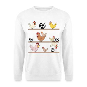 Hühnerstall Hühner Fußball - Unisex Pullover - Weiß - Vorne - Alina (178cm) & Michal (187cm)