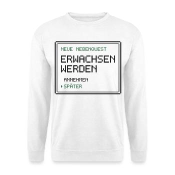 Neue Nebenquest Erwachsen werden - Pixel Retro - Unisex Pullover - Weiß - Vorne - Alina (178cm) & Michal (187cm)