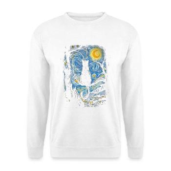 Sternenkatzennacht – Vincent van Meow-Parodie - Unisex Pullover - Weiß - Vorne - Alina (178cm) & Michal (187cm)