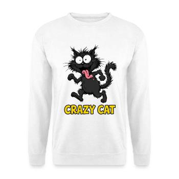 Verrückte Schwarze Katze – Lustige wilde Katzenenergie - Unisex Pullover - Weiß - Vorne - Alina (178cm) & Michal (187cm)