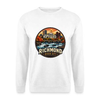 Richmond River City Vintage-Brückenemblem - Unisex Pullover - Weiß - Vorne - Alina (178cm) & Michal (187cm)