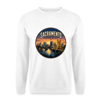 Sacramento River City Vintage-Brückenemblem - Unisex Pullover - Weiß - Vorne - Alina (178cm) & Michal (187cm)