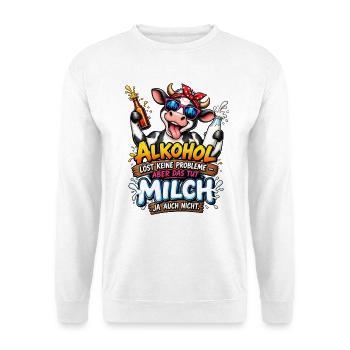Milch statt Alkohol Kuh - Unisex Pullover - Weiß - Vorne - Alina (178cm) & Michal (187cm)