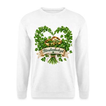 Petersilienhochzeit - Grünes Trauungsdesign - Unisex Pullover - Weiß - Vorne - Alina (178cm) & Michal (187cm)