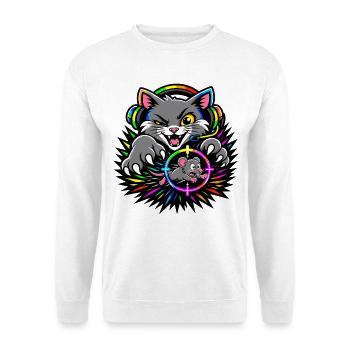Gaming-Katze auf Mäusejagd - Unisex Pullover - Weiß - Vorne - Alina (178cm) & Michal (187cm)