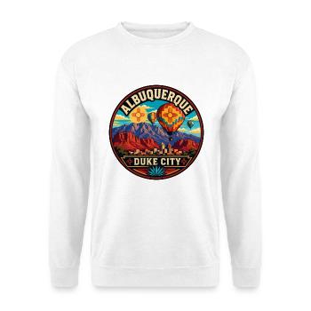 Albuquerque Duke City Heißluftballon-Abzeichen - Unisex Pullover - Weiß - Vorne - Alina (178cm) & Michal (187cm)