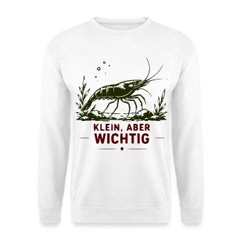 Klein, aber Wichtig Garnelen-Motiv - Unisex Pullover - Weiß - Vorne - Alina (178cm) & Michal (187cm)
