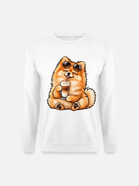 Süßer Zwergspitz mit Latte Macchiato - Unisex Pullover - Weiß