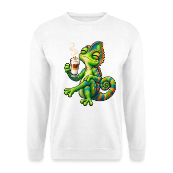 Süßes Chamäleon mit Latte Macchiato - Unisex Pullover - Weiß - Vorne - Alina (178cm) & Michal (187cm)