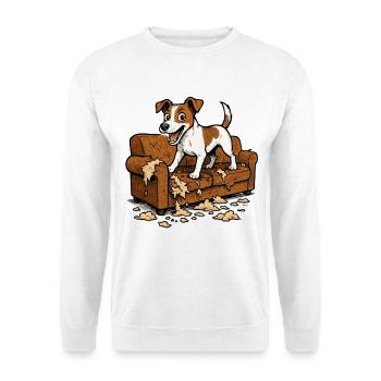 Jack Russell Terrier Chaos Zerrissenes Sofa - Unisex Pullover - Weiß - Vorne - Alina (178cm) & Michal (187cm)