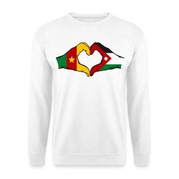 Kamerun Jordanien Flagge Hände Herzforn - Unisex Pullover - Weiß - Vorne - Alina (178cm) & Michal (187cm)