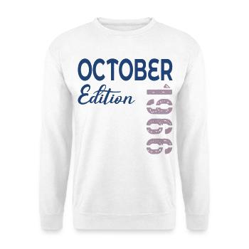 60. Geburtstag Oktober 1966 - Unisex Pullover - Weiß - Vorne - Alina (178cm) & Michal (187cm)
