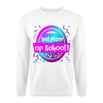 Viel Spaß in der Schule - Unisex Pullover - Weiß - Vorne - Alina (178cm) & Michal (187cm)