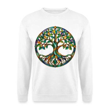 Bunter Lebensbaum - Unisex Pullover - Weiß - Vorne - Alina (178cm) & Michal (187cm)