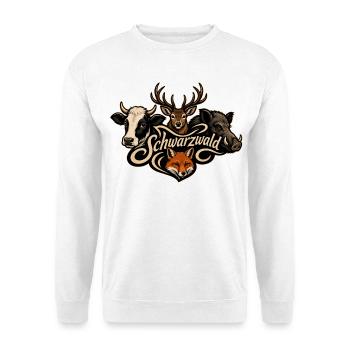 Schwarzwald Kuh Hirsch Wildsau Fuchs - Unisex Pullover - Weiß - Vorne - Alina (178cm) & Michal (187cm)
