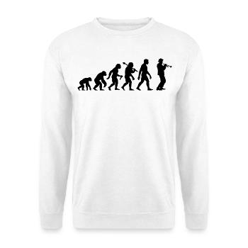 Trompeter Evolution Jazzmusiker Mit Trompete - Unisex Pullover - Weiß - Vorne - Alina (178cm) & Michal (187cm)