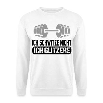 Ich schwitze nicht Bodybuilding Sprueche Glitzer - Unisex Pullover - Weiß - Vorne - Alina (178cm) & Michal (187cm)