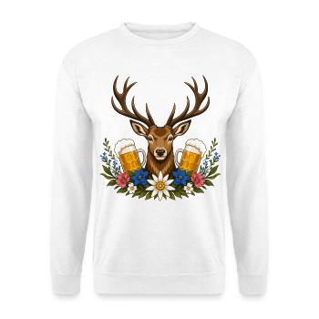 Oktober Hirschgeweih Bier Bayern Hirsch - Unisex Pullover - Weiß - Vorne - Alina (178cm) & Michal (187cm)