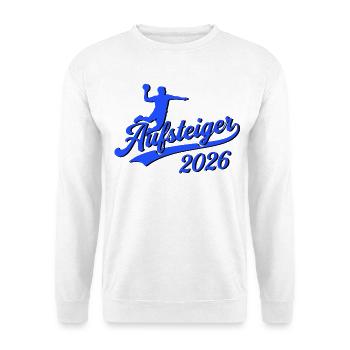 Handball Aufsteiger Meister Shirt 2026 blau - Unisex Pullover - Weiß - Vorne - Alina (178cm) & Michal (187cm)