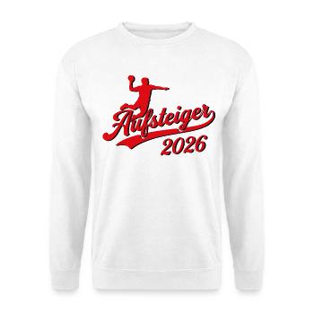 Handball Aufsteiger Meister Shirt 2026 rot - Unisex Pullover - Weiß - Vorne - Alina (178cm) & Michal (187cm)
