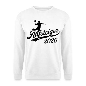 Handball Aufsteiger Meister Shirt 2026 schwarz - Unisex Pullover - Weiß - Vorne - Alina (178cm) & Michal (187cm)