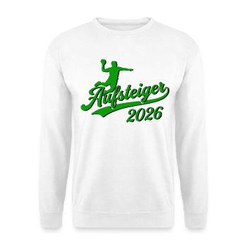 Handball Aufsteiger Meister Shirt 2026 Grün - Unisex Pullover - Weiß - Vorne - Alina (178cm) & Michal (187cm)