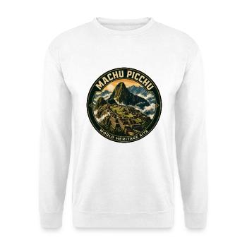 Machu Picchu Peru Vintage-Reiseabzeichen - Unisex Pullover - Weiß - Vorne - Alina (178cm) & Michal (187cm)