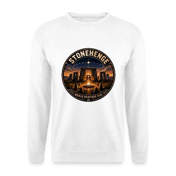 Stonehenge Weltkulturerbe-Vintage Reiseabzeichen - Unisex Pullover - Weiß - Vorne - Alina (178cm) & Michal (187cm)